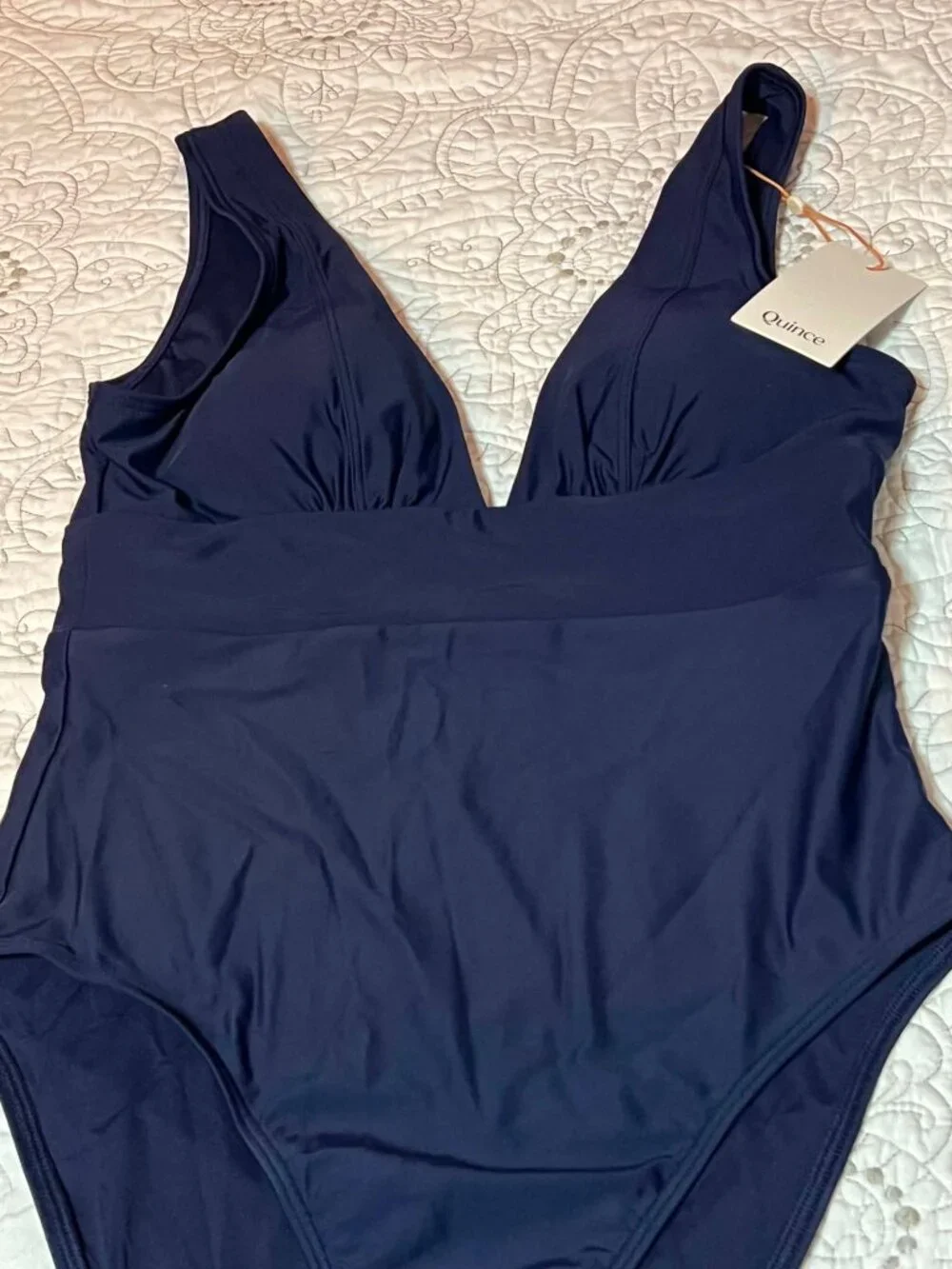 Quince Italian Plunge One-Piece Swimsuit Deep Navy Size M